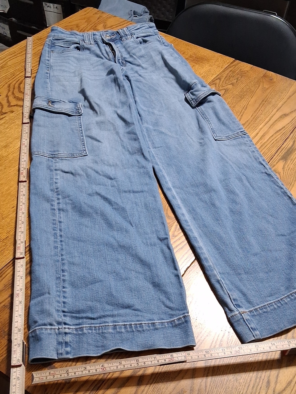 AMERICAN EAGLE Jeans Women 00  BLUE BAGGY WIDE LEGS SUPER HIGH RISE Used CARGO ?